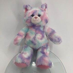 Build A Bear BAB Cotton Candy Cat Kitten Plush Stuffed Animal Tie Dye Pastel 16"